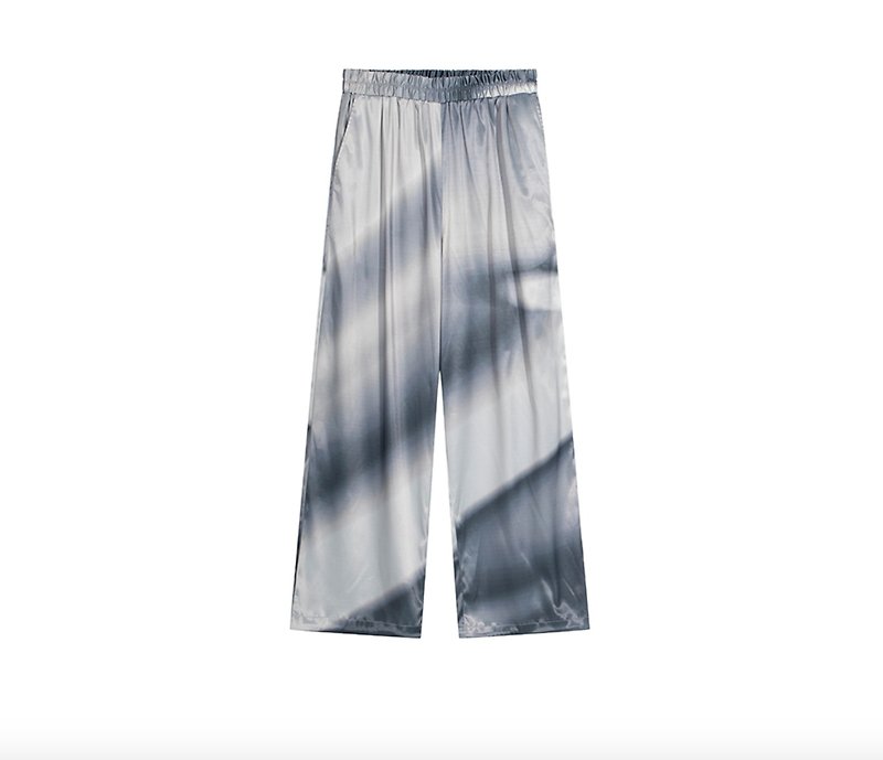 Bright Silk Print Loose Elastic Casual Pants - กางเกงขายาว - วัสดุอื่นๆ สีเงิน