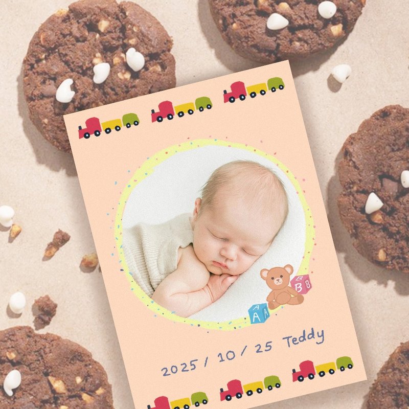小火車 | 手繪寶寶滿月卡 | 彌月卡 | 感謝卡 | Baby Card | - 卡片/明信片 - 紙 橘色