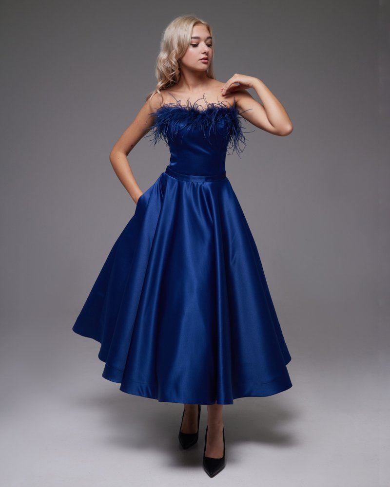 Blue Satin Wedding Dress, Evening Gown Satin, Corset Wedding Dress A-Line Blue - Evening Dresses & Gowns - Other Materials Blue