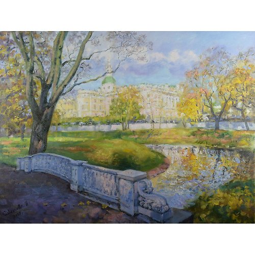 ArtDivyaGallery Petersburg Painting Cityscape Original Art Impression Autumn Artwork Canvas Oi