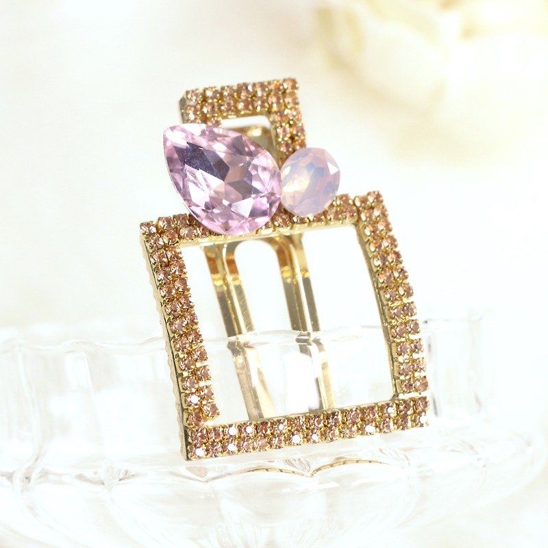 Glamorous Rhinestones Square Shaped Hair Clip - Hair Accessories - Other Materials Pink