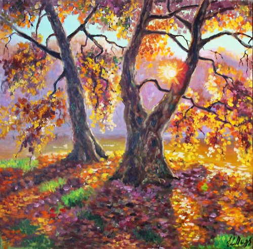 AmazingPaintingsIrina Fall Oak Tree painting Original Art Autumn Forest Lake National Park Landscape