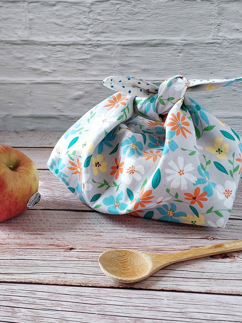 Reversible Lunch Box Wrap/Bag - กล่องข้าว - ผ้าฝ้าย/ผ้าลินิน สีเทา