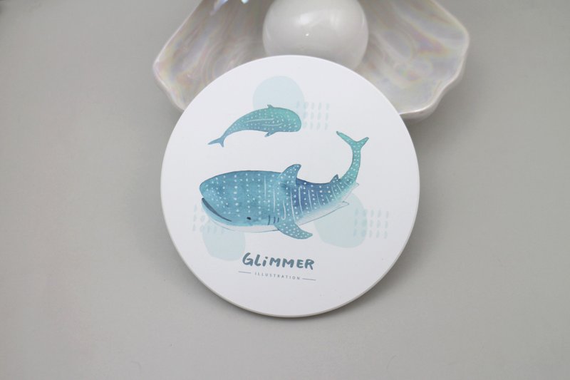 Whale Shark and Little Henchman - Ceramic Water Coaster - ที่รองแก้ว - เครื่องลายคราม 