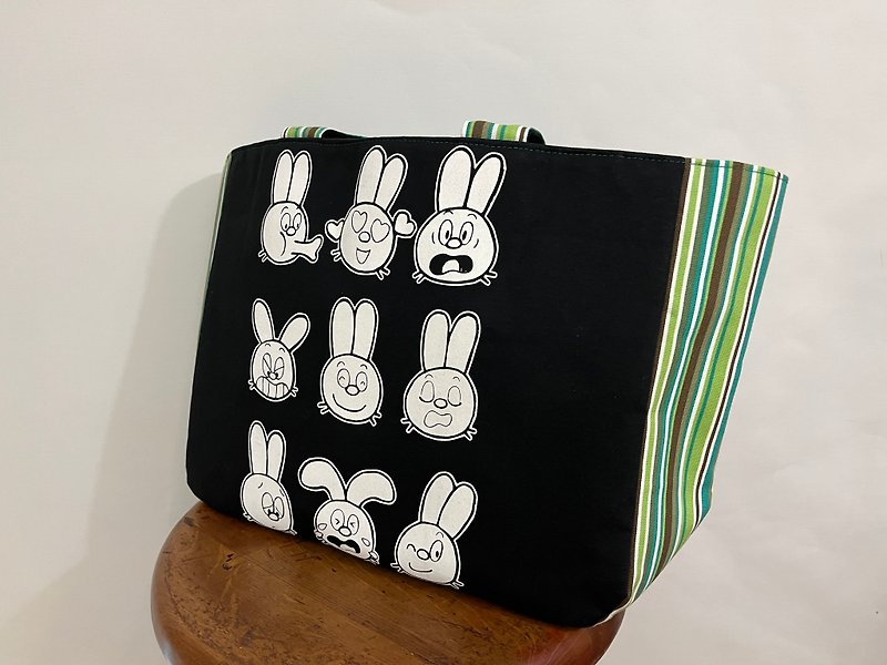 Rabbit Tote - Stripes - กระเป๋าถือ - ผ้าฝ้าย/ผ้าลินิน 