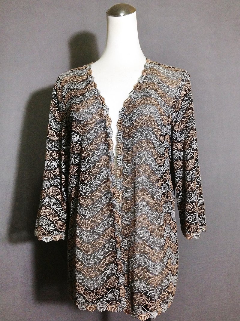When vintage [antique blouse / Nippon leaf embroidery antique blouse] abroad back to vintage dress VINTAGE - จัมพ์สูท - เส้นใยสังเคราะห์ หลากหลายสี