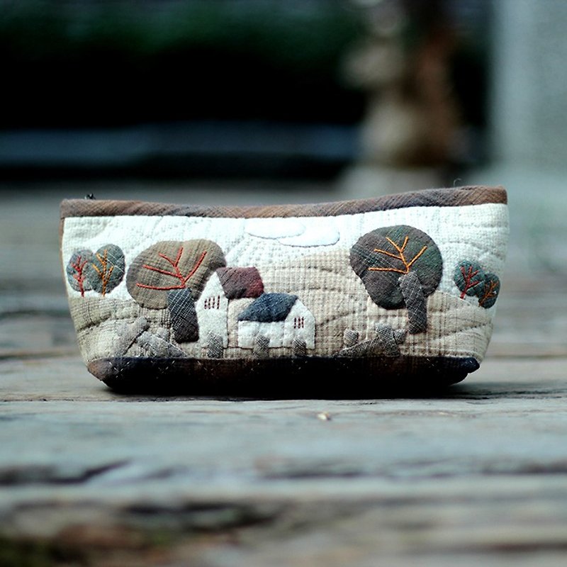 ❖ handmade material package - rural field Wind collage pencil box ❖ - Knitting, Embroidery, Felted Wool & Sewing - Cotton & Hemp Brown