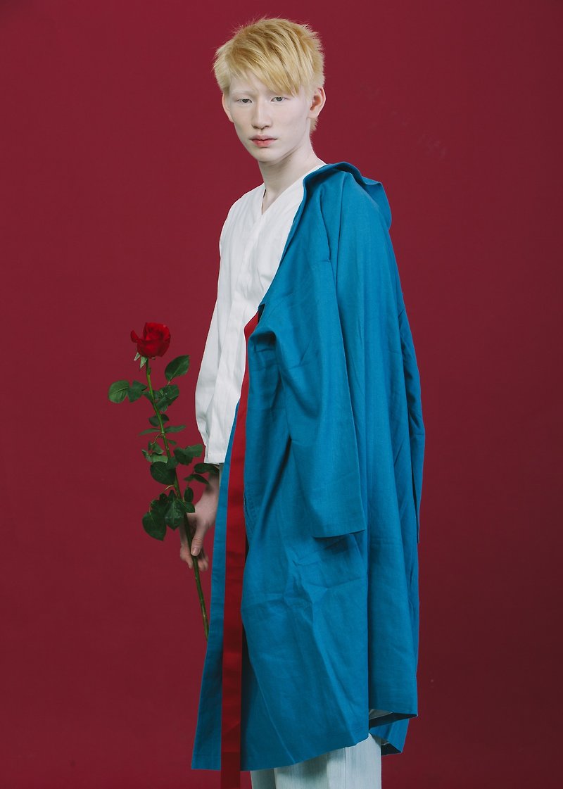 durumagi style long coat (unisex) - เสื้อแจ็คเก็ต - ผ้าไหม สีน้ำเงิน