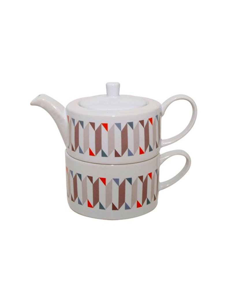 英國Rayware北歐時尚幾何彩色二合一茶壺茶杯組 - 茶壺/茶杯/茶具 - 陶 白色
