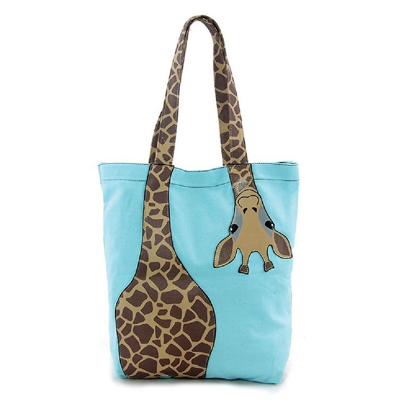 Sleepyville Critters - Bending Giraffe Tote Bag - กระเป๋าแมสเซนเจอร์ - ผ้าฝ้าย/ผ้าลินิน สีน้ำเงิน
