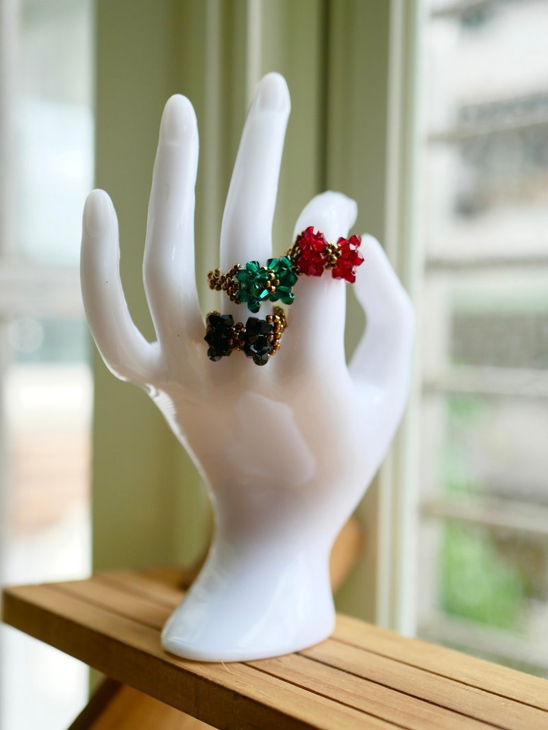 Swarovski Bead Ring - Ribbon - General Rings - Plastic Red