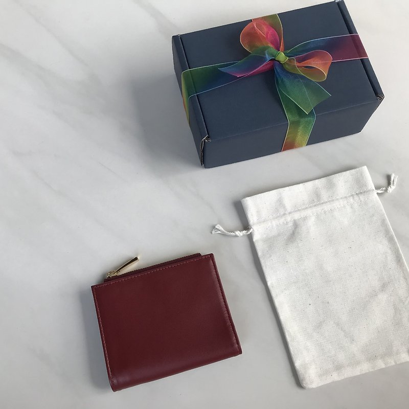 革財布 二つ折り財布 Minimalist Slim Leather wallet Red Purse Unisex wallet  Love Rainbow - 財布 - 革 レッド