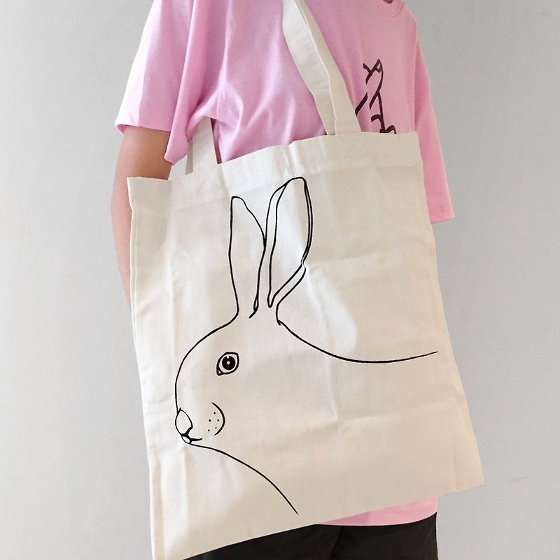 Rabbit Tote Bag (White) - 公事包 - 棉．麻 白色
