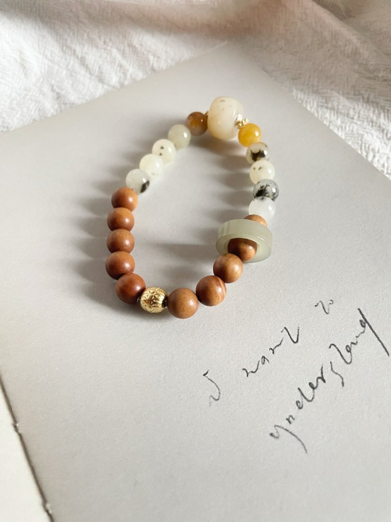 Natural Hetian Jade Three Color Sugar Blue and White + Sandalwood Bracelet Bracelet 15cn Spotted Carp T148 - Bracelets - Jade Multicolor