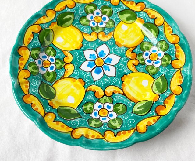 絵皿 26cm マヨリカ焼き イタリア陶器 レモン柄 ディナー皿 絵皿 26cm マヨリカ焼き イタリア陶器 レモン柄 ディナー皿