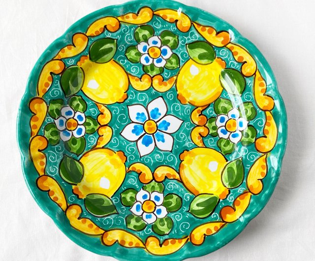絵皿 26cm マヨリカ焼き イタリア陶器 レモン柄 ディナー皿