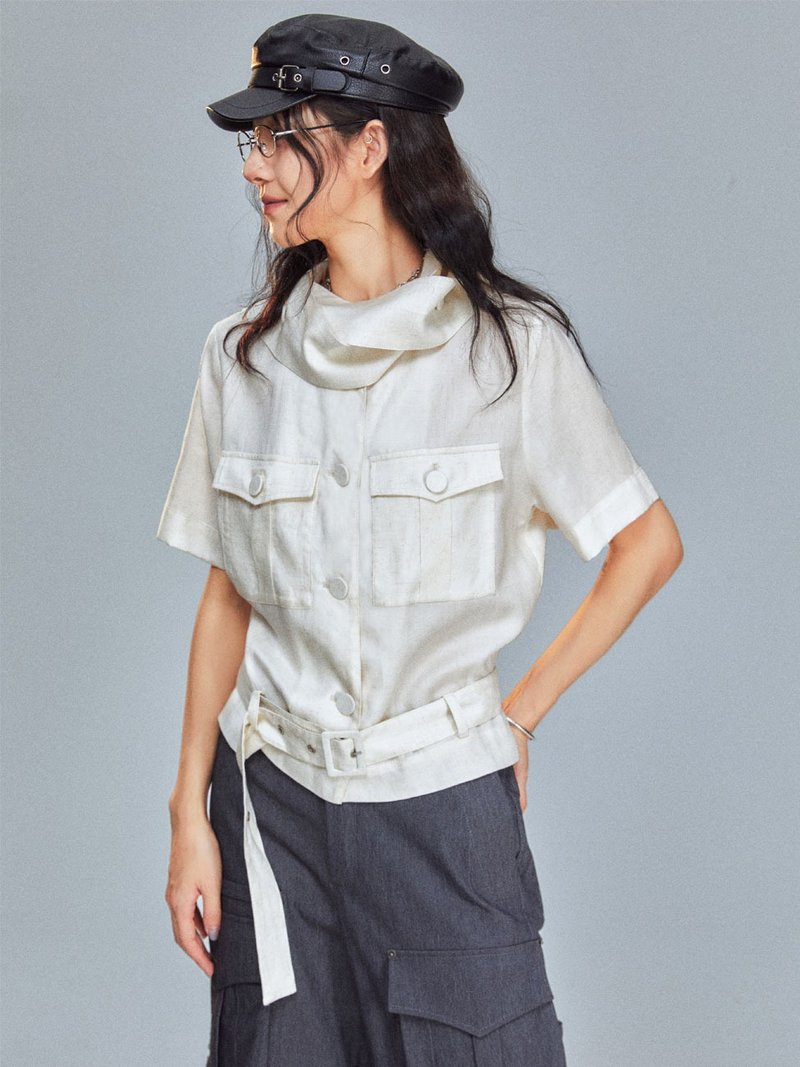 unnone item Outdoor ultra-comfortable Tencel Linen design collar shirt - เสื้อเชิ้ตผู้หญิง - ผ้าฝ้าย/ผ้าลินิน 