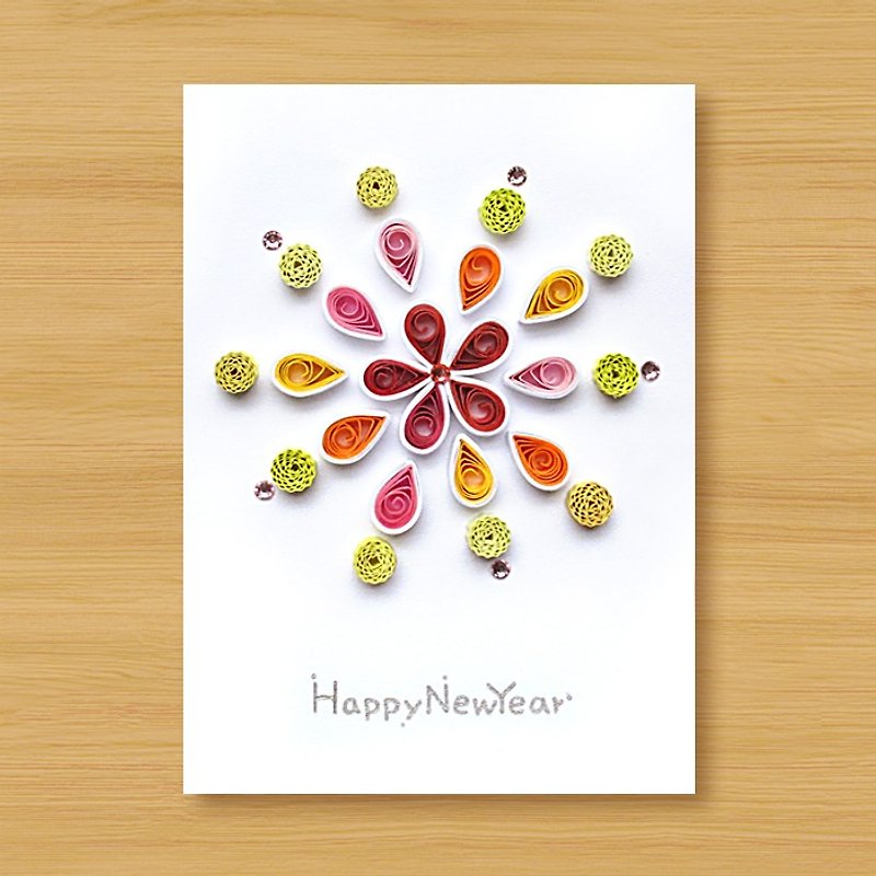 Handmade Roll Paper Card _ Fireworks _C ... New Year Greeting Card, Thank You Card, Universal Card - การ์ด/โปสการ์ด - กระดาษ สีแดง