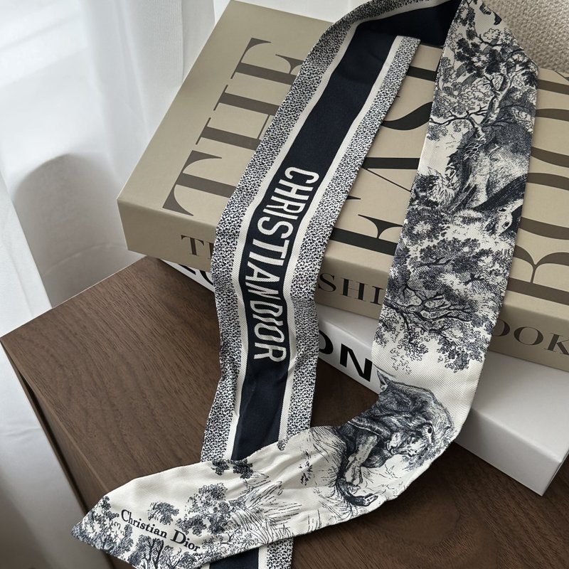 Dior 迪奧 經典圖騰 絲質 Twilly 圍巾 - 絲巾 - 絲．絹 黑色