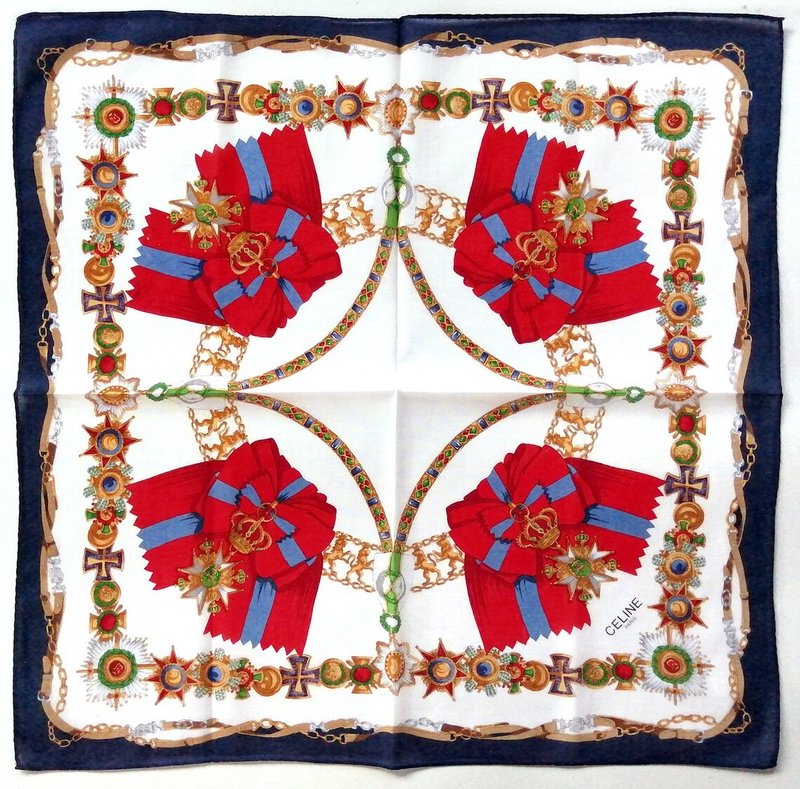 Celine Paris Vintage Handkerchief King's Badge 19 x 18.5 inches - 手帕 - 棉．麻 藍色