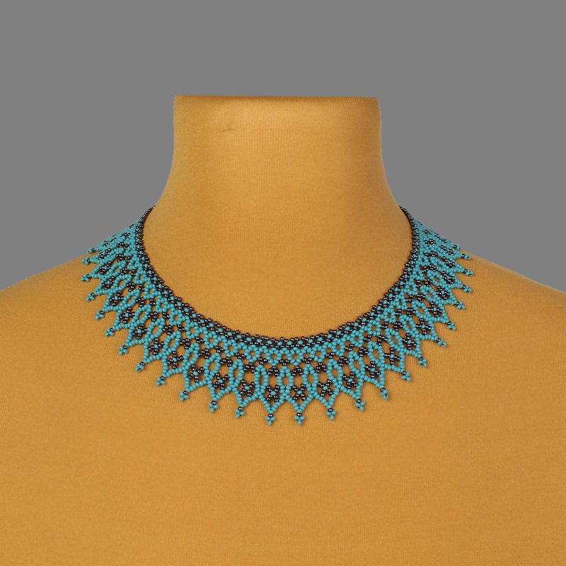Turquoise bead collar necklace for women, Elegant necklace gift for sister - Necklaces - Glass 