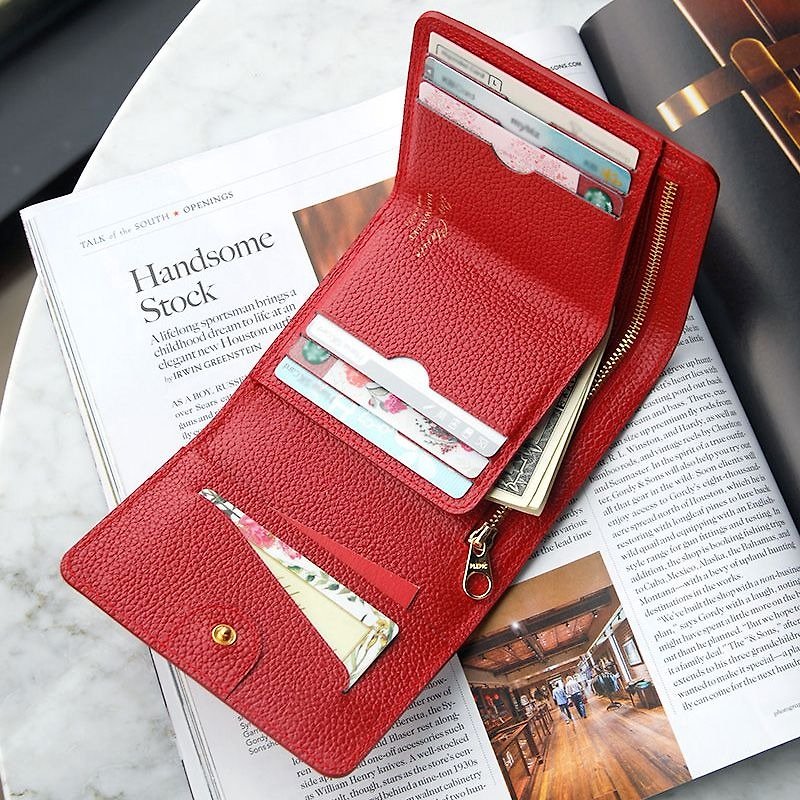 PLEPIC leather tri-fold short wallet - Venice red, PPC93648 - Clutch Bags - Genuine Leather Red