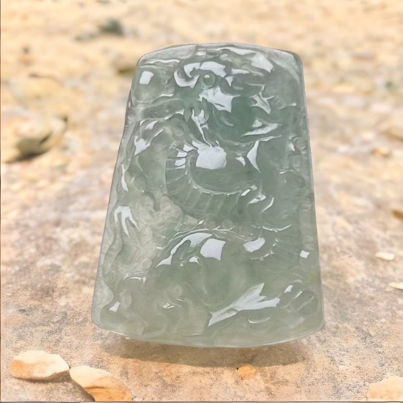 冰種油青翡翠龍牌項鍊 | 天然緬甸玉翡翠A貨 | 送禮 - 項鍊 - 玉石 綠色