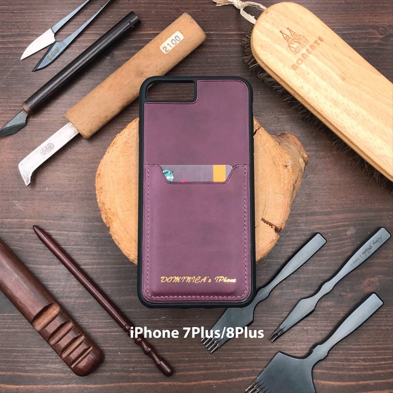 【iPhone Case W/CardSlot】Purple Buttero | Embossed | Handmade Leather in HK - Phone Cases - Genuine Leather Purple