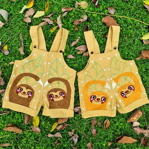 Monkey Bell - Hand Embroidery 手工刺繡 / 嬰兒 / 情人樹懶 / 像一棵樹 連衣褲 / 淺黃棕色