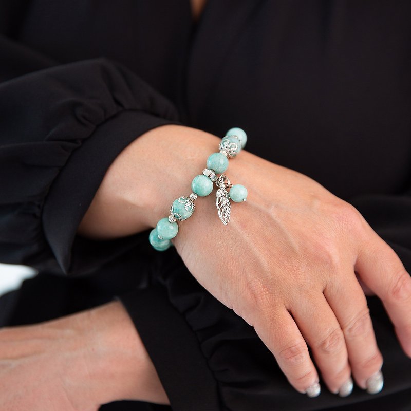 Blue apatite boho bracelet / Emotional healing crystal / December birthstone - Bracelets - Gemstone Blue