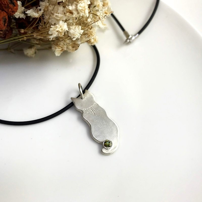 Cat silver necklace - handmade gift - สร้อยคอ - เงินแท้ สีเงิน