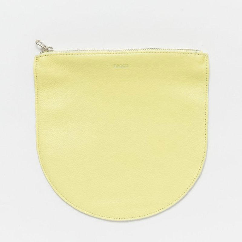 [Refurbished] BAGGU Semicircle Leather Clutch - Bright Yellow - Toiletry Bags & Pouches - Genuine Leather Yellow