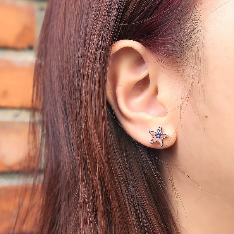 Twinkle Star / point diamond star frame crystal earrings Swarovski crystal - Earrings & Clip-ons - Gemstone Multicolor
