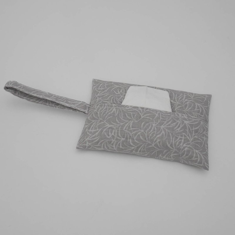 Pocket paper cover with white flowers on gray background - กล่องทิชชู่ - ผ้าฝ้าย/ผ้าลินิน สีเทา