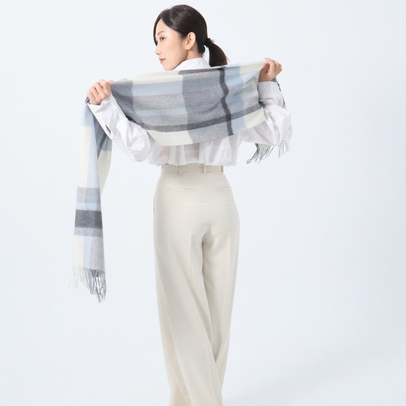 冷調灰藍格紋| 經典格紋 喀什米爾圍巾 - 圍巾/披肩 - 羊毛 銀色