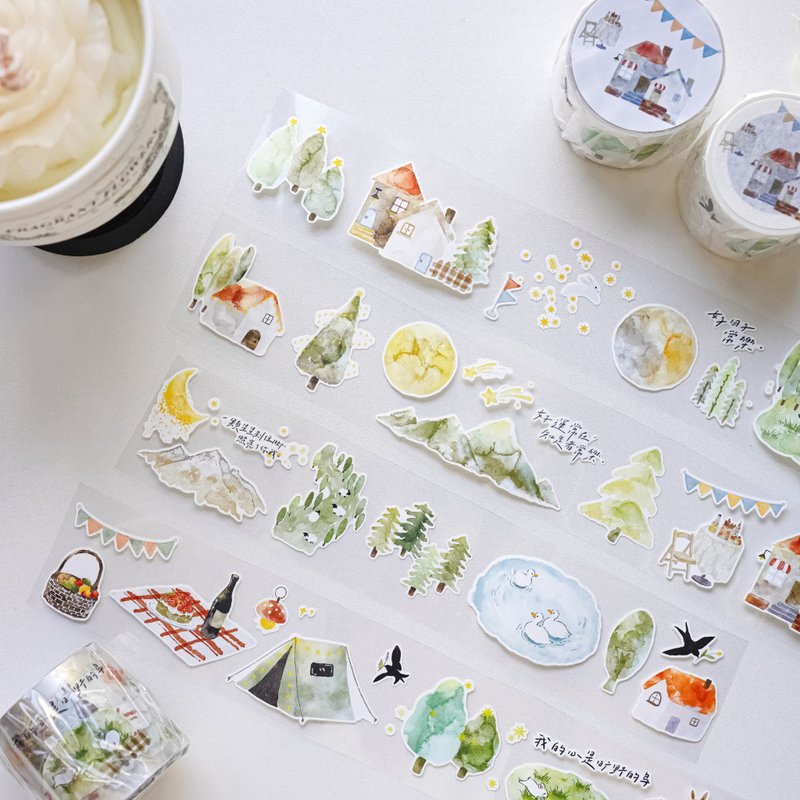 山月椿  森林治癒田園系列膠帶 手帳素材 - 紙膠帶/和紙/PET - 紙 多色