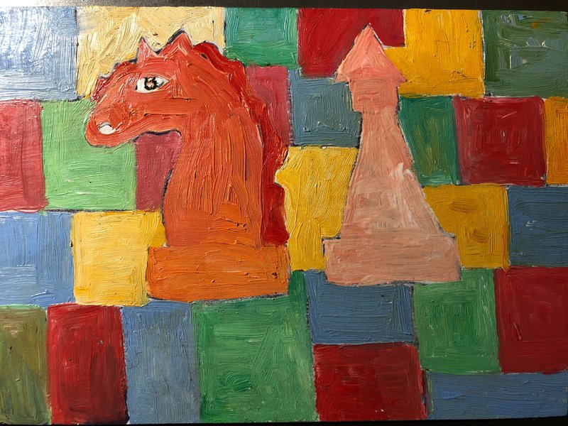 Chess game, checkmate, Original Art, Small Painting, Oil on Plywood, Wall Art - 壁貼/牆壁裝飾 - 木頭 多色