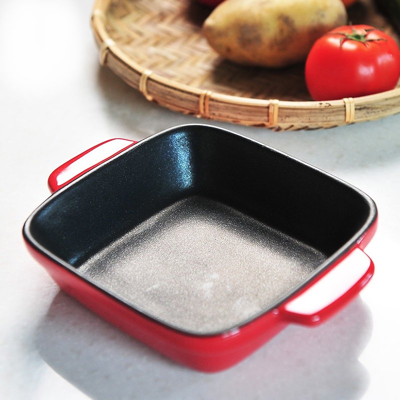 [Limited out of print] Japanese square heat-resistant deep-shaped non-stick baking pan-passion red 14x14cm - Pots & Pans - Porcelain Multicolor