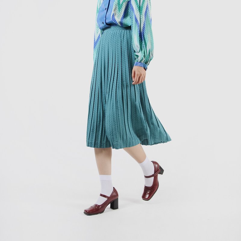 [Egg Plant Vintage] Aqua Summer Pleated Skirt - กระโปรง - เส้นใยสังเคราะห์ 