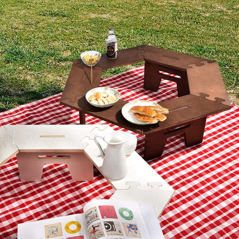 Outdoor camping barbecue portable hexagonal splicing table / picnic table - ชุดเดินป่า - ไม้ สีนำ้ตาล