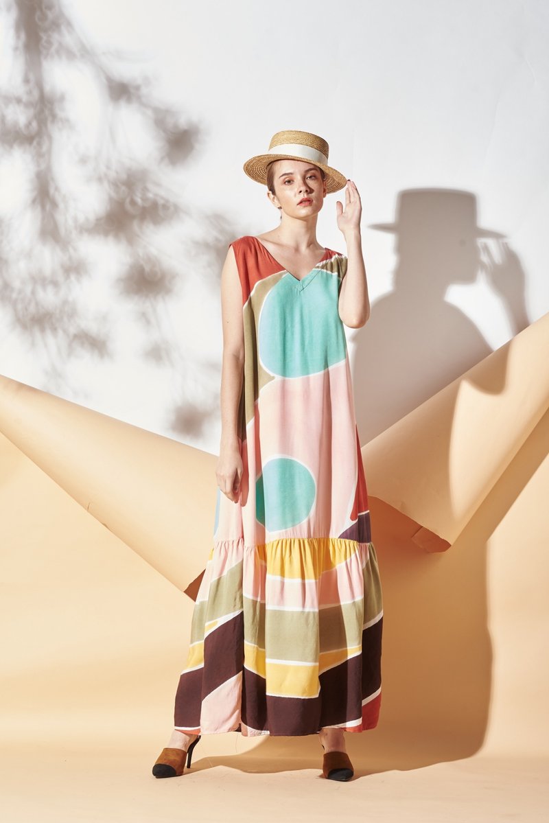 Long Dress Cotton Rayon Hand Paint Art&Decor - 洋裝/連身裙 - 棉．麻 多色