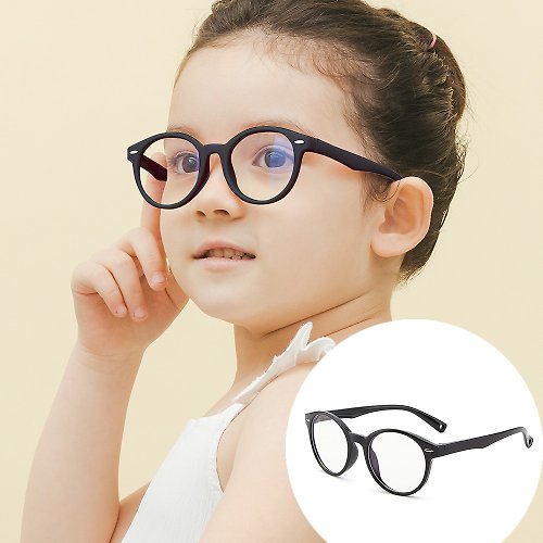 ALEGANT 時尚墨鏡│濾藍光眼鏡 海豚黑│兒童專用輕量矽膠彈性圓框UV400濾藍光眼鏡