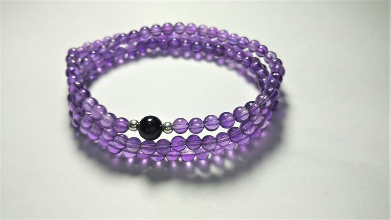 "Natural Semi- Gemstone" Amethyst Three Circle Sterling Silver Bracelet - Bracelets - Gemstone Purple