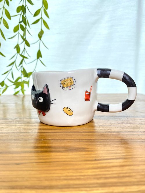 Handmade ceramic mug with witch cat design and a super cute magic broom -  Shop cher's pottery Mugs - Pinkoi