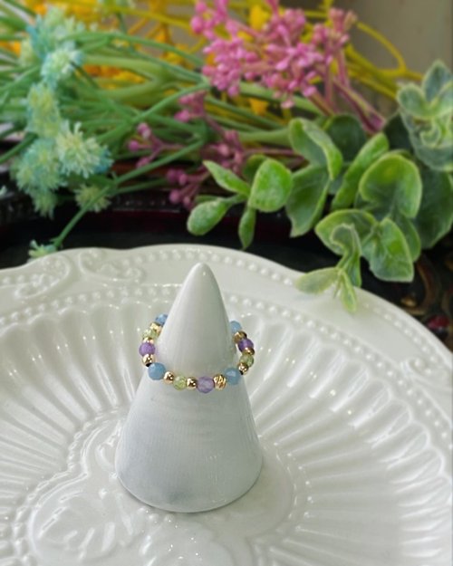 鯨象手作 Jing-Siang Handmade Jewelry 天然石彈性戒指 橄欖石 海藍寶 紫水晶