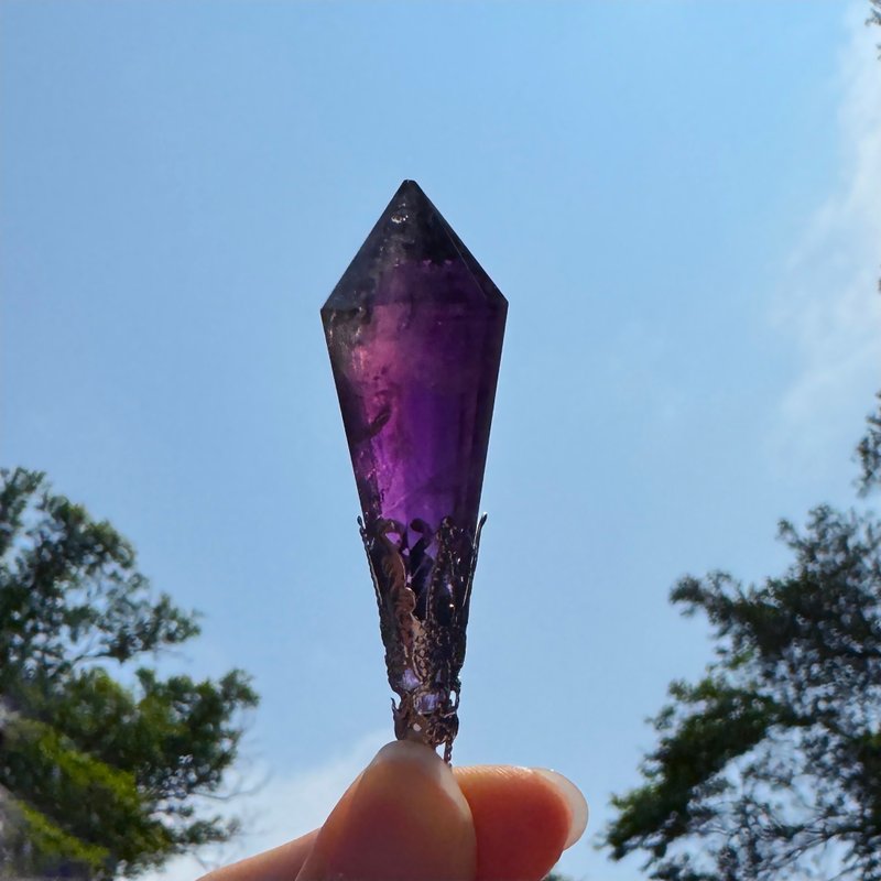NO.90 高紫度 彩虹光 紫黃晶 上帝指紋 雙色水晶 靈擺 項鍊 吊墜 - 項鍊 - 水晶 多色