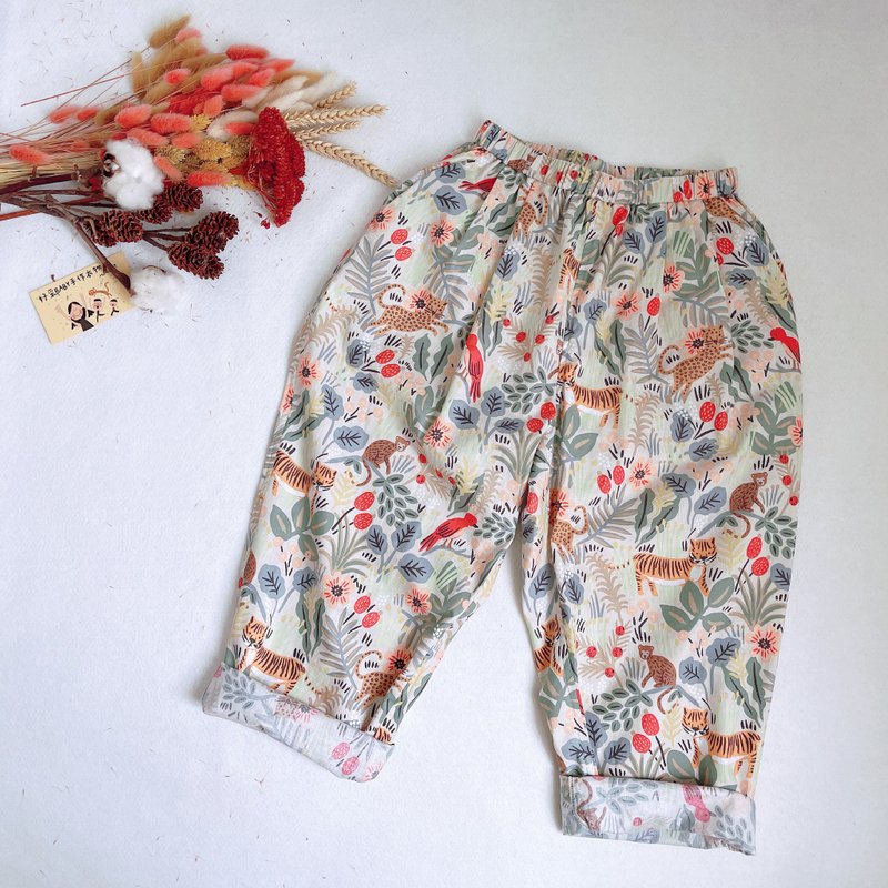 Pleated Wide Pants - Colorful Jungle - Pants - Cotton & Hemp Green