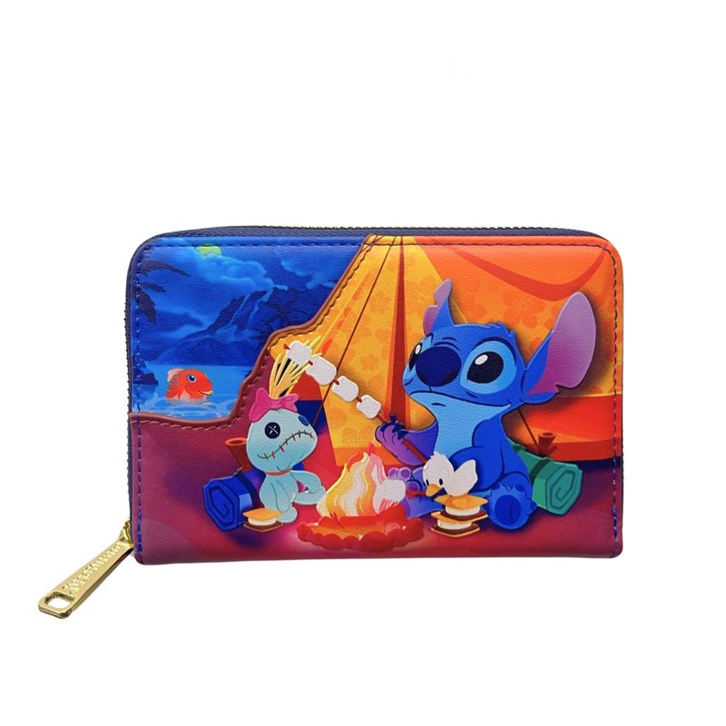 Loungefly Disney Camping Stitch Zipper Silver - กระเป๋าสตางค์ - หนังเทียม 