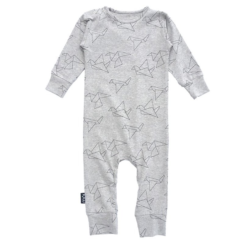【北歐童裝】冰島有機棉新生兒嬰幼兒0至1歲 灰色紙鶴 - 嬰兒連身衣/包被/包巾 - 棉．麻 灰色