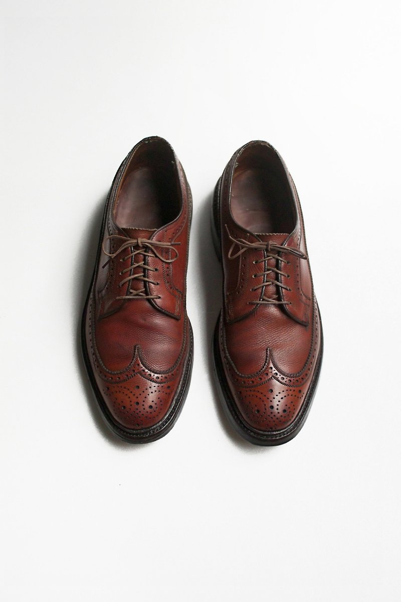 70s American engraved Brucher leather shoes | Florsheim US 8.5D EUR 4142 - รองเท้าลำลองผู้ชาย - หนังแท้ สีแดง